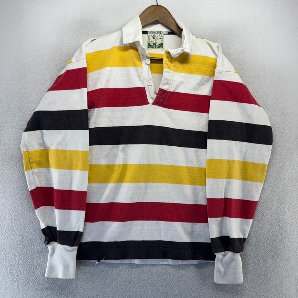 Vintage Lands End Rugby Shirt men's medium White Germany Colors Thick 90s USA - Picture 1 of 13